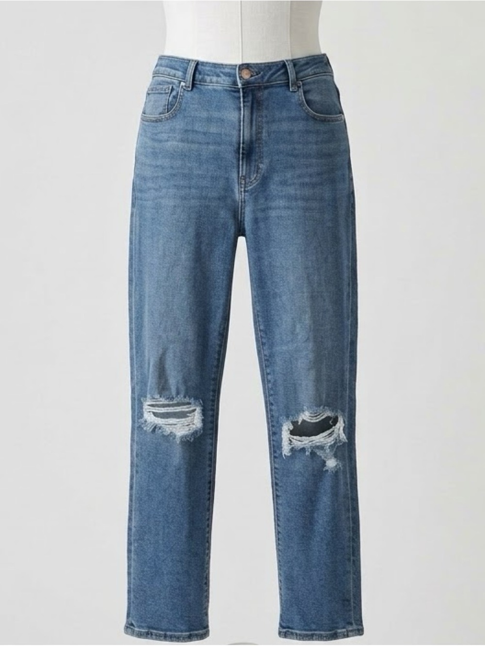 American Eagle Stretch High Rise Mom Jeans Distressed Medium Blue Wash Size 12